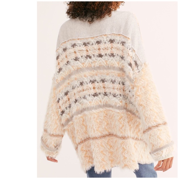 SOLD 💜 FREE PEOPLE Cardigan Fuzzy Fair Isle Furry - Picture 4 of 5